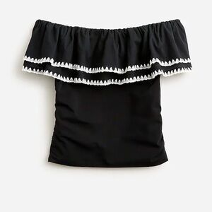 NWT! J.Crew Off-the-shoulder ruffle top in stretch cotton blend. Small #CA833